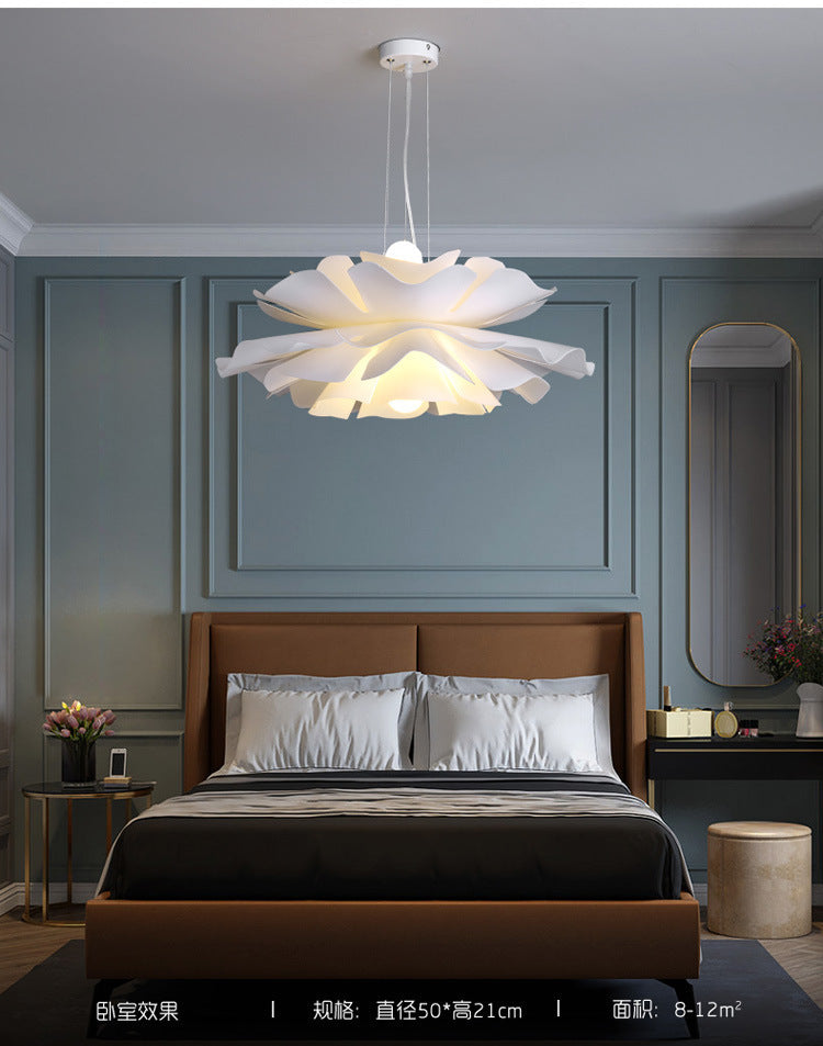 Tulle-Like Floral Chandelier Decorative Plastic Cafe LED Suspension Lighting Fixture in White Clearhalo 'Ceiling Lights' 'Chandeliers' Lighting' 123_eb811852-4432-4d86-9f06-e3ef4d6d8a5f