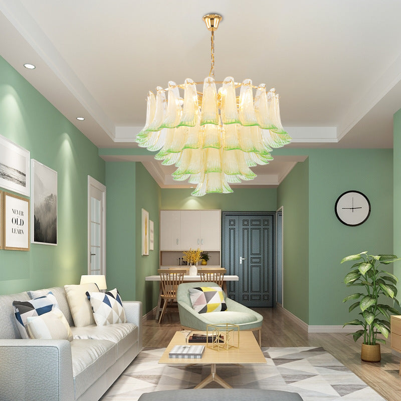 4-Tier Stained Glass Chandelier Light 9-Light Contemporary Drop Ceiling Light in Green for Hotel Clearhalo 'Ceiling Lights' 'Chandeliers' 'Modern Chandeliers' 'Modern' Lighting' 18252967706_512338334