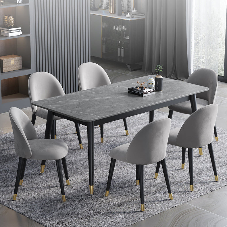 Contemporary Fixed Dining Room Table Set with Metal 4 Legs Base Dining Table Furniture with 6 Chairs Clearhalo 'Dining Room Sets' 'Dining Tables & Seating' 'dining_room_set' 'Furniture' 'furniture_dining_room_set' 'Kitchen & Dining Furniture' 'kitchen&dining_furn' 'kitchen' 3347476
