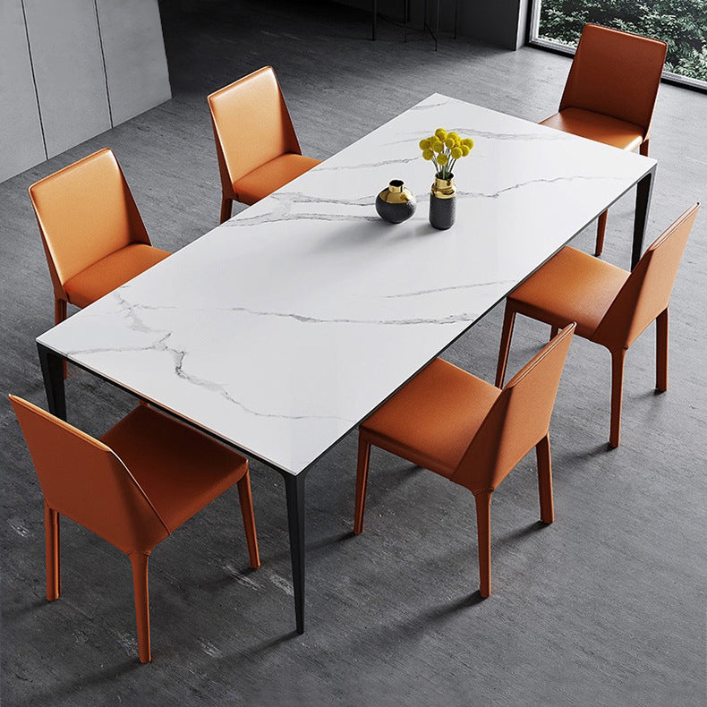 Modern Style Sintered Stone Dining Table with Standard Height Table and 4 Legs Base for Home Use Orange with 4 Chairs Clearhalo 'Dining Room Sets' 'Dining Tables & Seating' 'dining_room_set' 'Furniture' 'furniture_dining_room_set' 'Kitchen & Dining Furniture' 'kitchen&dining_furn' 'kitchen' 3347691