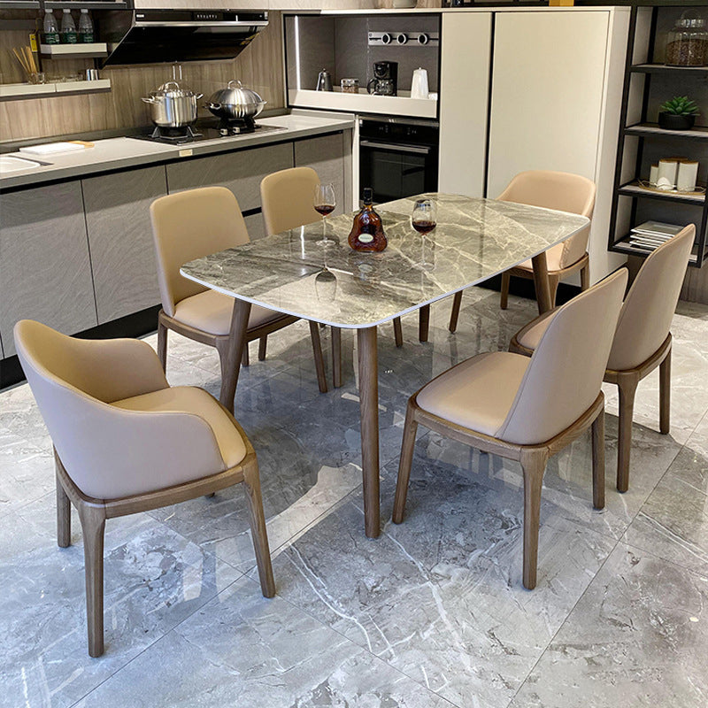 Contemporary Fixed Faux Marble Top Dining Room Table with 4 Solid Wood Legs Kitchen Dining Set with 6 Chairs Clearhalo 'Dining Room Sets' 'Dining Tables & Seating' 'dining_room_set' 'Furniture' 'furniture_dining_room_set' 'Kitchen & Dining Furniture' 'kitchen&dining_furn' 'kitchen' 3347836