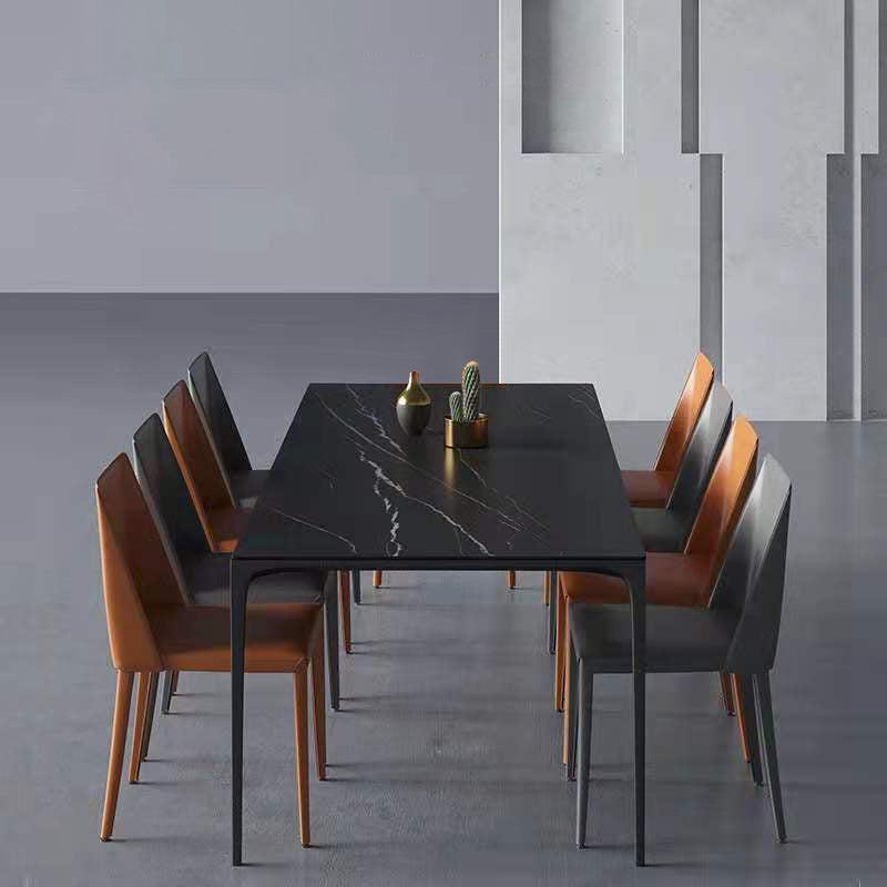 Modern Sintered Stone Black Dining Table Set with Rectangle Table and Metal Base Formal Dining Set with 8 Chairs Clearhalo 'Dining Room Sets' 'Dining Tables & Seating' 'dining_room_set' 'Furniture' 'furniture_dining_room_set' 'Kitchen & Dining Furniture' 'kitchen&dining_furn' 'kitchen' 3347984