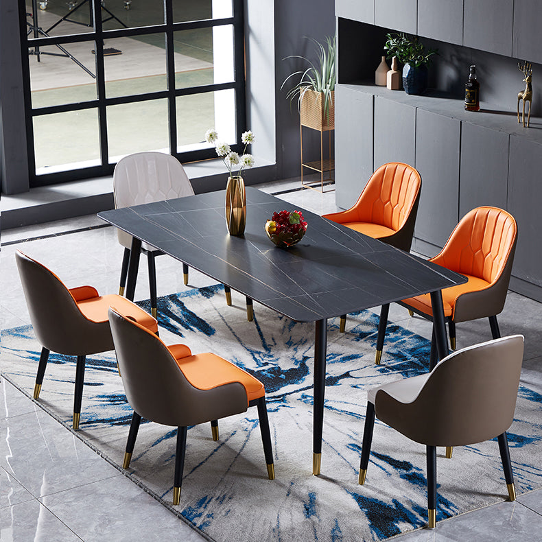 Modern Sintered Stone Dining Room Set Standard Height with Rectangle Top and Gold Legs Dining Set with 6 Chairs Clearhalo 'Dining Room Sets' 'Dining Tables & Seating' 'dining_room_set' 'Furniture' 'furniture_dining_room_set' 'Kitchen & Dining Furniture' 'kitchen&dining_furn' 'kitchen' 3348048