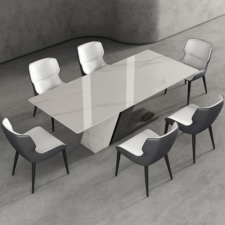 Modern Sintered Stone Dining Table Set with Rectangle Table and Metal Base Formal Dining Set with 6 Chairs Clearhalo 'Dining Room Sets' 'Dining Tables & Seating' 'dining_room_set' 'Furniture' 'furniture_dining_room_set' 'Kitchen & Dining Furniture' 'kitchen&dining_furn' 'kitchen' 3348102
