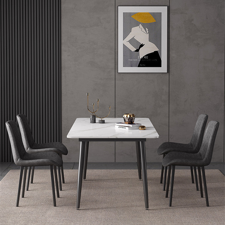 Modern Sintered Stone Dining Table Set White Rectangle Dining Set for Home Use with 4 Chairs Clearhalo 'Dining Room Sets' 'Dining Tables & Seating' 'dining_room_set' 'Furniture' 'furniture_dining_room_set' 'Kitchen & Dining Furniture' 'kitchen&dining_furn' 'kitchen' 3348353