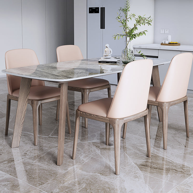 Scandinavian Style Rectangular Sintered Stone Table Brown Legs Dining Table with Wood Base with 4 Chairs Clearhalo 'Dining Room Sets' 'Dining Tables & Seating' 'dining_room_set' 'Furniture' 'furniture_dining_room_set' 'Kitchen & Dining Furniture' 'kitchen&dining_furn' 'kitchen' 3348459