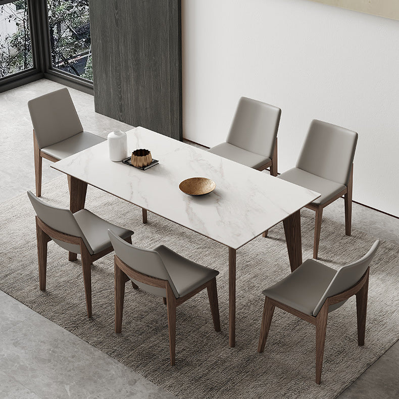 Minimalist Fixed Sintered Stone Dining Room Table with 4 Solid Wood Legs for Kitchen with 6 Chairs Clearhalo 'Dining Room Sets' 'Dining Tables & Seating' 'dining_room_set' 'Furniture' 'furniture_dining_room_set' 'Kitchen & Dining Furniture' 'kitchen&dining_furn' 'kitchen' 3350387