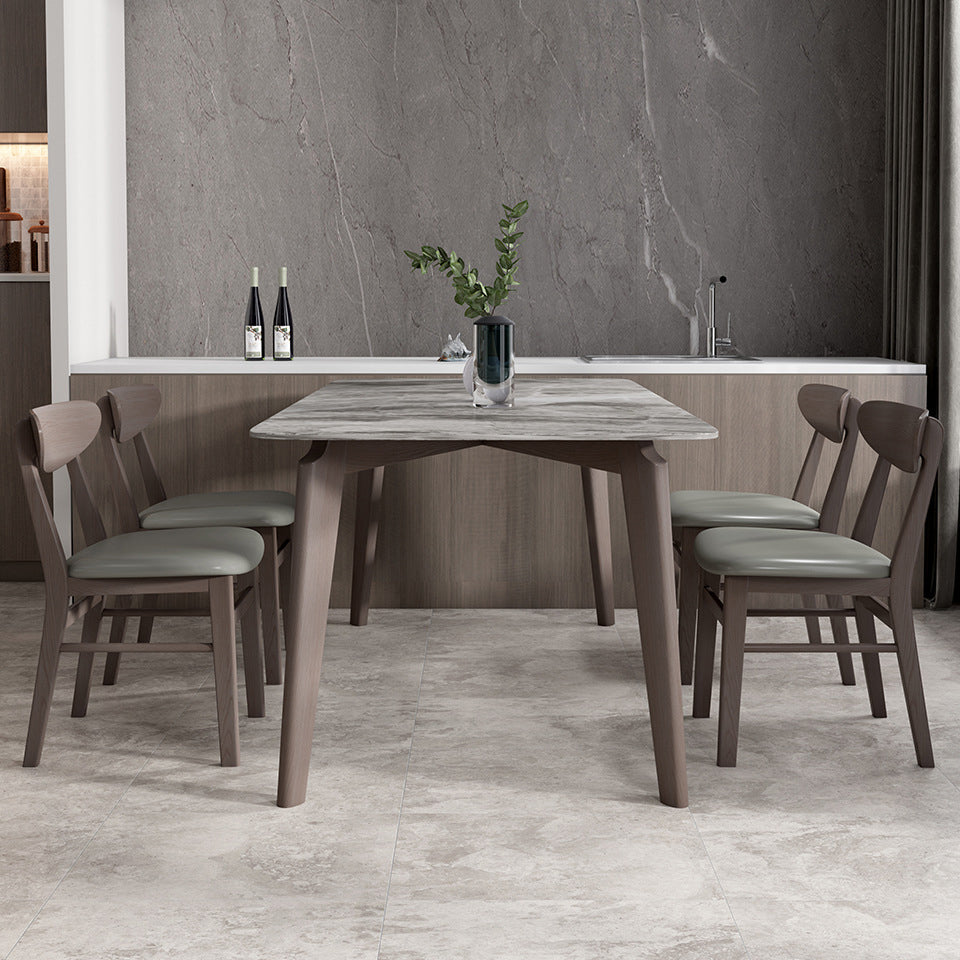 Modern Style Sintered Stone Dining Table with Grey Table and 4 Solid Wood Legs Base for Home Use with 4 Chairs Clearhalo 'Dining Room Sets' 'Dining Tables & Seating' 'dining_room_set' 'Furniture' 'furniture_dining_room_set' 'Kitchen & Dining Furniture' 'kitchen&dining_furn' 'kitchen' 3361538