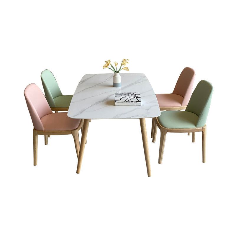 Scandinavian Sintered Stone White Dining Table Set Rectangle Home Use Dining Set with 4 Chairs Clearhalo 'Dining Room Sets' 'Dining Tables & Seating' 'dining_room_set' 'furn' 'furn_dining_room_set' 'Furniture' 'furniture_dining_room_set' 'Kitchen & Dining Furniture' 'kitchen&dining_furn' 'kitchen' 3361579