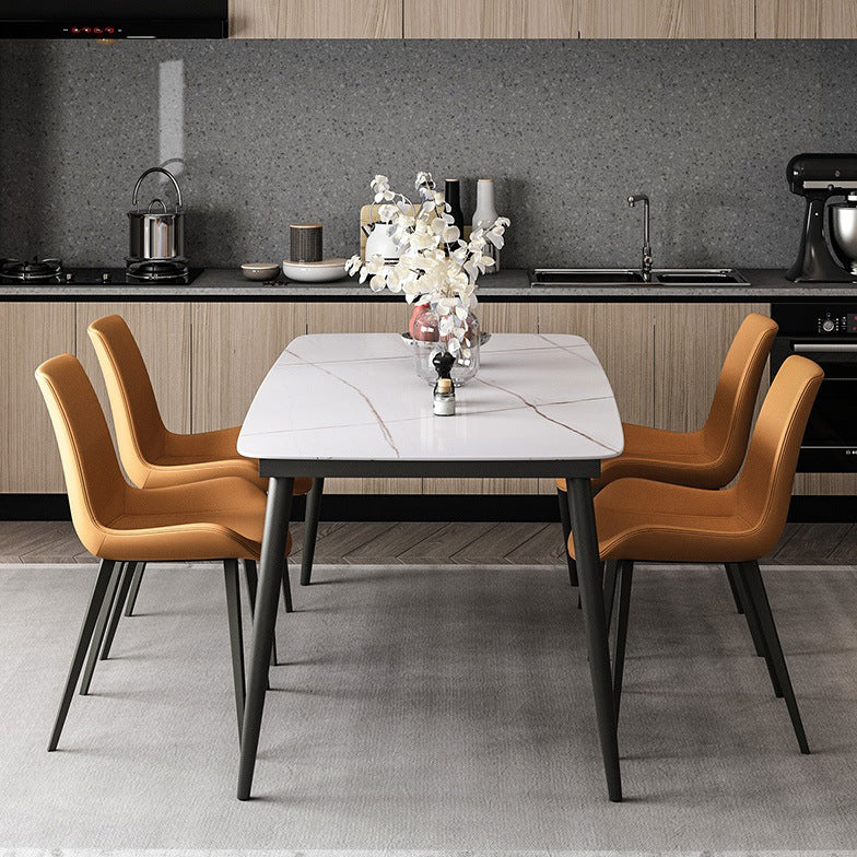 Modern Style Sintered Stone Dining Table with White Rectangle Shape Table and 4 Legs Base with 4 Chairs Clearhalo 'Dining Room Sets' 'Dining Tables & Seating' 'dining_room_set' 'furn' 'furn_dining_room_set' 'Furniture' 'furniture_dining_room_set' 'Kitchen & Dining Furniture' 'kitchen&dining_furn' 'kitchen' 3361627