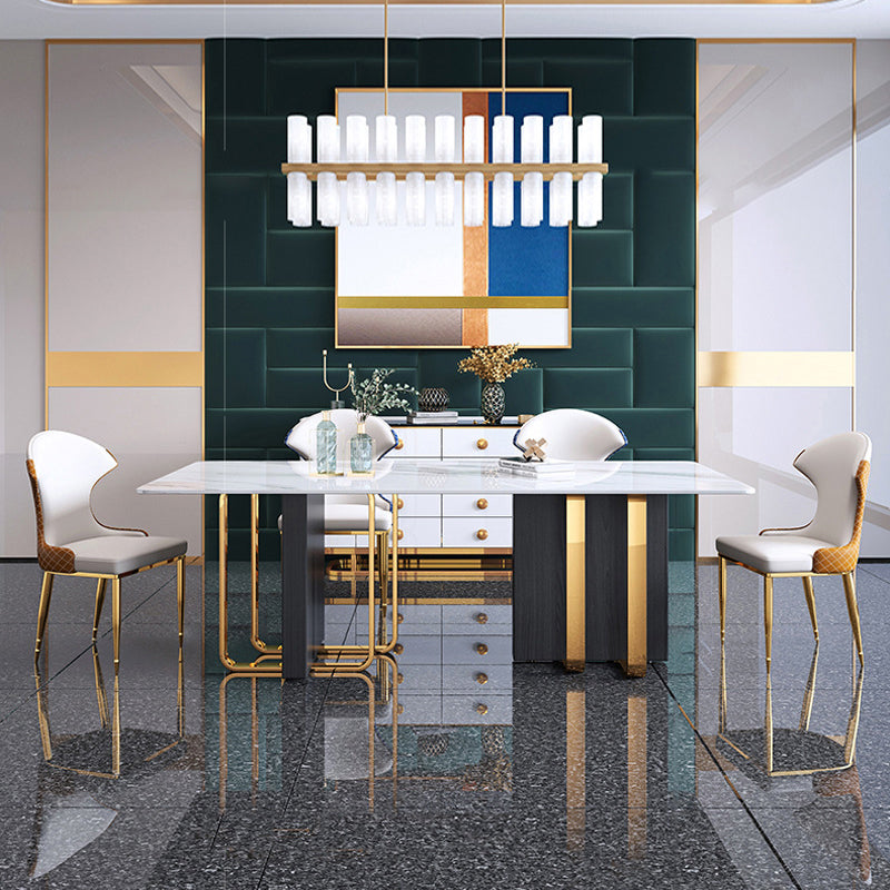 Modern Sintered Stone Dining Room Set with Rectangle Table and Metal Base Home Dining Set with 4 Chairs Clearhalo 'Dining Room Sets' 'Dining Tables & Seating' 'dining_room_set' 'furn' 'furn_dining_room_set' 'Furniture' 'furniture_dining_room_set' 'Kitchen & Dining Furniture' 'kitchen&dining_furn' 'kitchen' 3361885