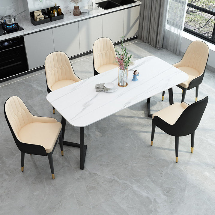Contemporary Sintered Stone Standard Dining Set Black & White Rectangle Shape Dining Set for Kitchen White with 4 Chairs Clearhalo 'Dining Room Sets' 'Dining Tables & Seating' 'dining_room_set' 'furn' 'furn_dining_room_set' 'Furniture' 'furniture_dining_room_set' 'Kitchen & Dining Furniture' 'kitchen&dining_furn' 'kitchen' 3361972