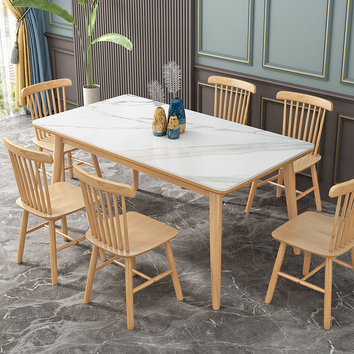 Modern Style Sintered Stone White Dining Set Standard Rectangle Shape Dining Set with 4 Legs Base 7 Piece Set Clearhalo 'Dining Room Sets' 'Dining Tables & Seating' 'dining_room_set' 'furn' 'furn_dining_room_set' 'Furniture' 'furniture_dining_room_set' 'Kitchen & Dining Furniture' 'kitchen&dining_furn' 'kitchen' 3369255