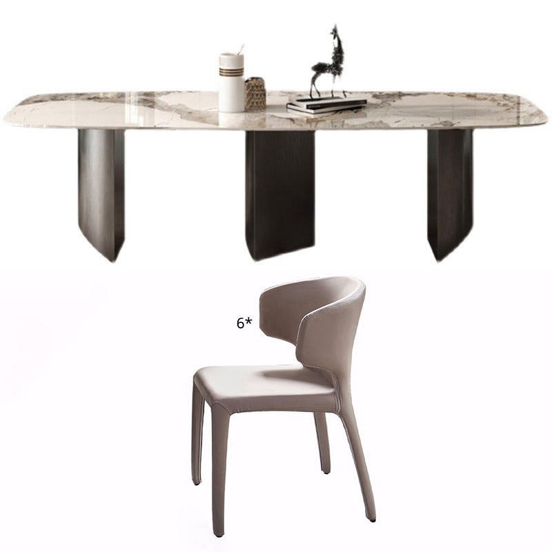 Modern Sintered Stone Rectangle Dining Set Standard Height Black Legs Home Use Dining Set with 6 Chairs Clearhalo 'Dining Room Sets' 'Dining Tables & Seating' 'dining_room_set' 'furn' 'furn_dining_room_set' 'Furniture' 'furniture_dining_room_set' 'Kitchen & Dining Furniture' 'kitchen&dining_furn' 'kitchen' 3369422