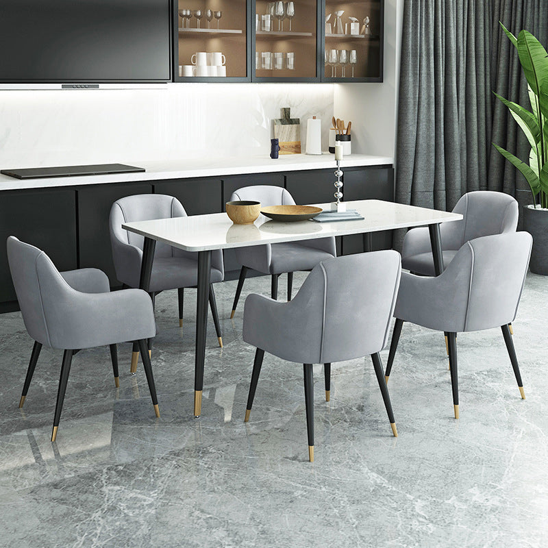 Dining Set Modern with Sintered Stone Rectangle Table and Padded Chairs 7 Piece Set Clearhalo 'Dining Room Sets' 'Dining Tables & Seating' 'dining_room_set' 'furn' 'furn_dining_room_set' 'Furniture' 'furniture_dining_room_set' 'Kitchen & Dining Furniture' 'kitchen&dining_furn' 'kitchen' 3376188
