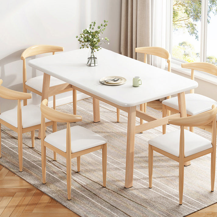 Modern Rectangle Shape Standard Dining Set MDF Kitchen Dining Set in Khaki 55.1"L x 31.5"W x 29.5"H White 7 Piece Set Clearhalo 'Dining Room Sets' 'Dining Tables & Seating' 'dining_room_set' 'furn' 'furn_dining_room_set' 'Furniture' 'furniture_dining_room_set' 'Kitchen & Dining Furniture' 'kitchen&dining_furn' 'kitchen' 3376274