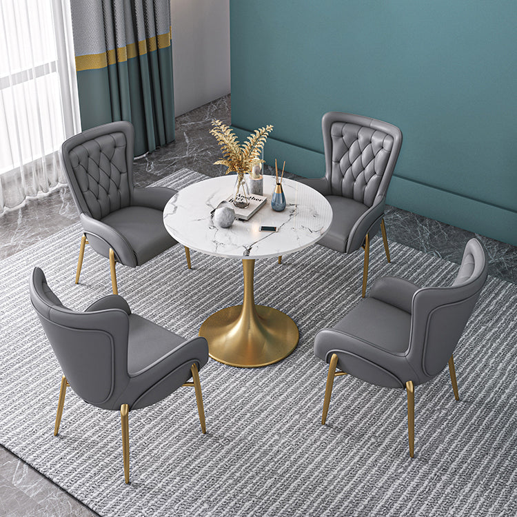 Sintered Stone Scandinavian Dining Room Table Set with Round Table and Metal Base Dinette Set Blue 5 Piece Set Clearhalo 'Dining Room Sets' 'Dining Tables & Seating' 'dining_room_set' 'furn' 'furn_dining_room_set' 'Furniture' 'furniture_dining_room_set' 'Kitchen & Dining Furniture' 'Kitchen Furniture' 'kitchen&dining_furn' 'kitchen' 'ホーム' 3384866