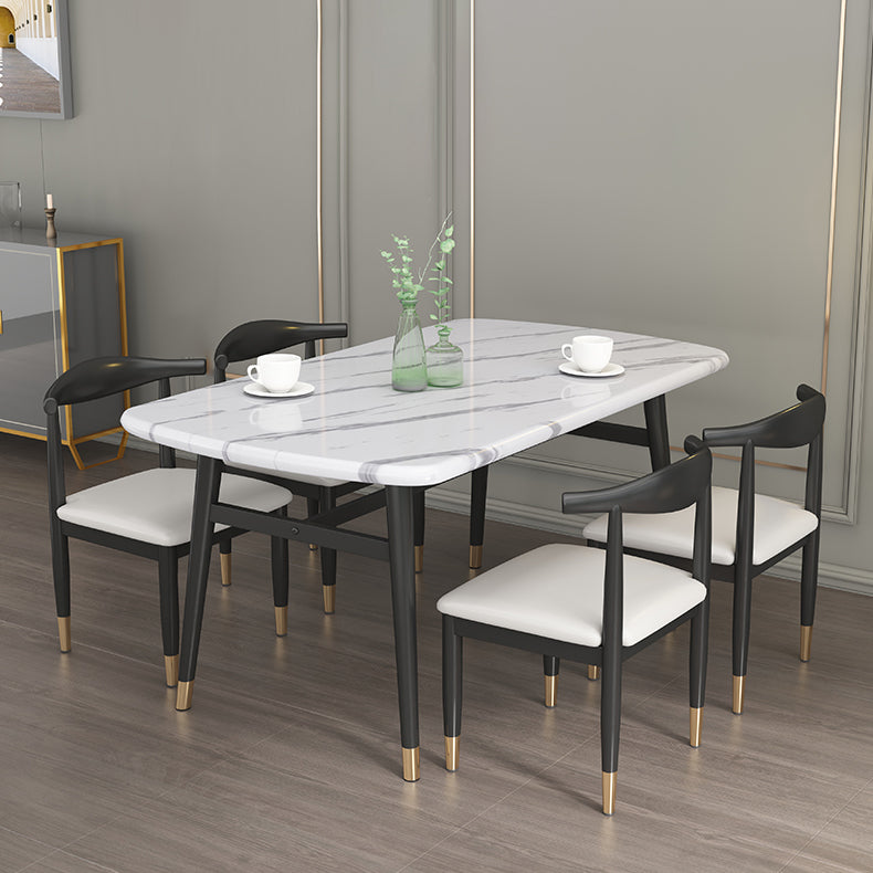 Modern Sintered Stone Dining Table Furniture with Rectangle Shape Dinette Set with 4 Legs Table with 4 Chairs Clearhalo 'Dining Room Sets' 'Dining Tables & Seating' 'dining_room_set' 'furn' 'furn_dining_room_set' 'Furniture' 'furniture_dining_room_set' 'Kitchen & Dining Furniture' 'kitchen&dining_furn' 'kitchen' 3385102