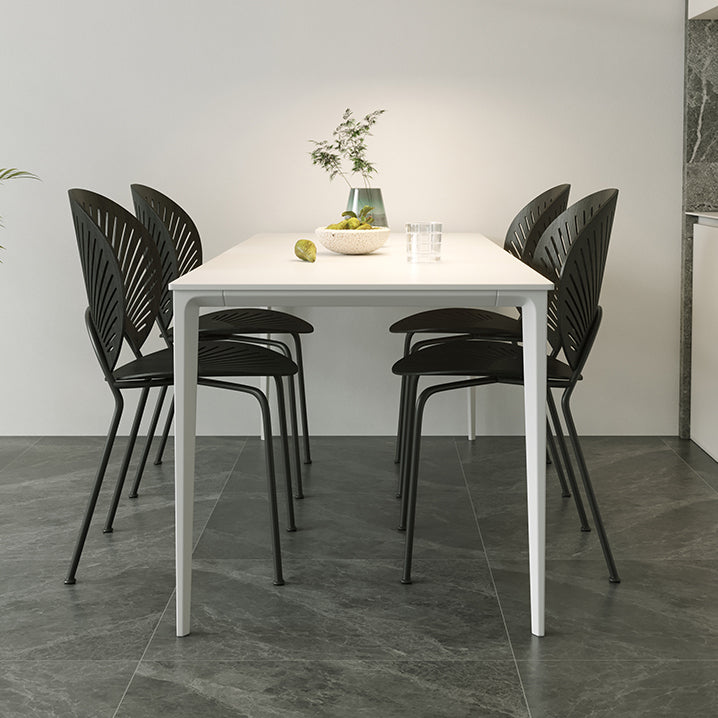 Modern Rectangle White Dining Set Kitchen Sintered Stone Top Dining Set with 4 Legs Base with 4 Chairs Clearhalo 'Dining Room Sets' 'Dining Tables & Seating' 'dining_room_set' 'furn' 'furn_dining_room_set' 'Furniture' 'furniture_dining_room_set' 'Kitchen & Dining Furniture' 'kitchen&dining_furn' 'kitchen' 3401574