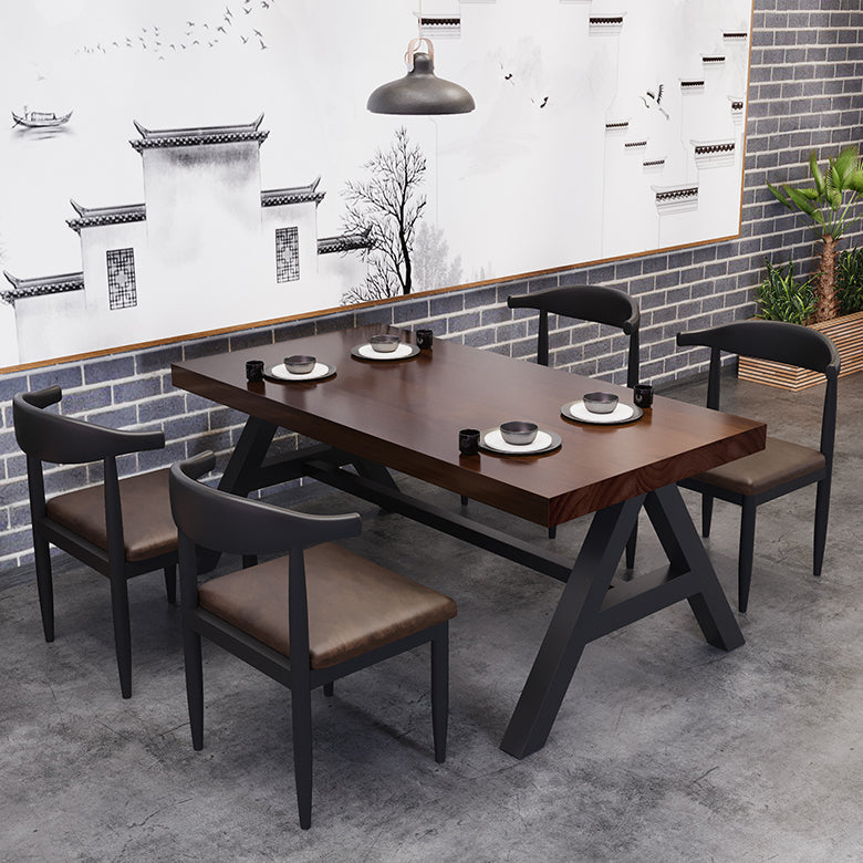 Industrial Dining Room Set with Rectangle Table and Black Legs Kitchen Table Set with 4 Chairs Clearhalo 'Dining Room Sets' 'Dining Tables & Seating' 'dining_room_set' 'furn' 'furn_dining_room_set' 'Furniture' 'furniture_dining_room_set' 'Kitchen & Dining Furniture' 'kitchen&dining_furn' 'kitchen' 3401587