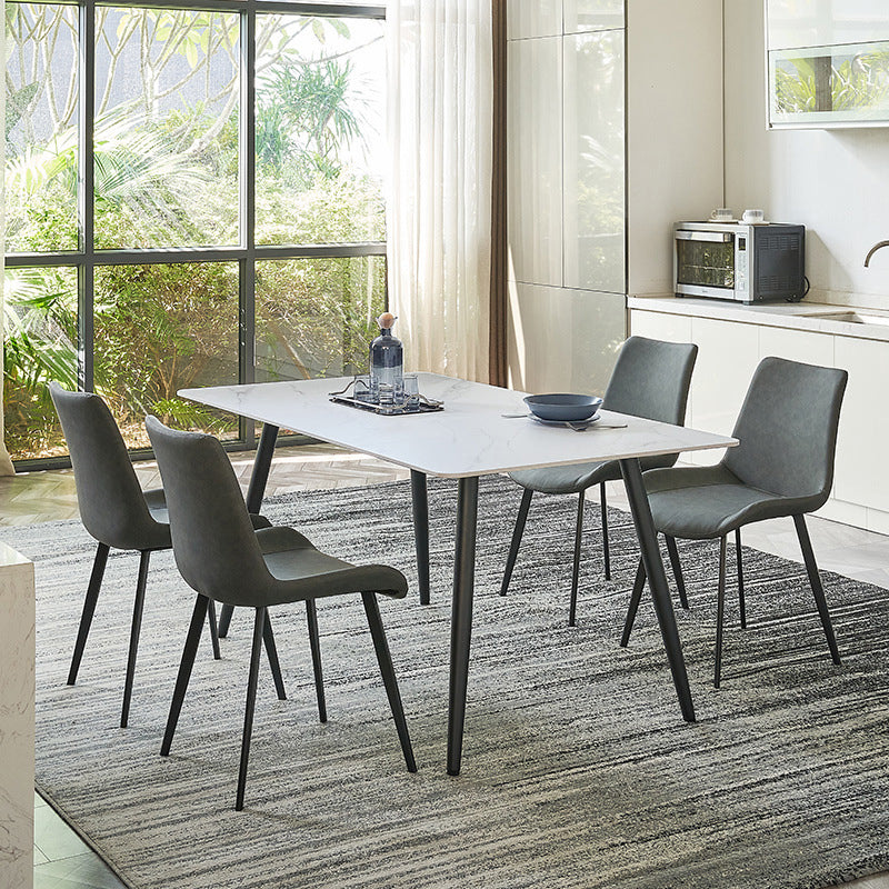 Modern Sintered Stone Rectangle Dining Set White Dining Set for Home Use with 4 Chairs Clearhalo 'Dining Room Sets' 'Dining Tables & Seating' 'dining_room_set' 'furn' 'furn_dining_room_set' 'Furniture' 'furniture_dining_room_set' 'Kitchen & Dining Furniture' 'kitchen&dining_furn' 'kitchen' 3401609