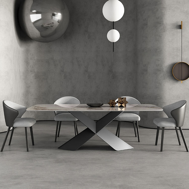 Modern Style Sintered Stone Dining Table with White Table and Pedestal Base for Home Use with 4 Chairs Clearhalo 'Dining Room Sets' 'Dining Tables & Seating' 'dining_room_set' 'furn' 'furn_dining_room_set' 'Furniture' 'furniture_dining_room_set' 'Kitchen & Dining Furniture' 'kitchen&dining_furn' 'kitchen' 3401622