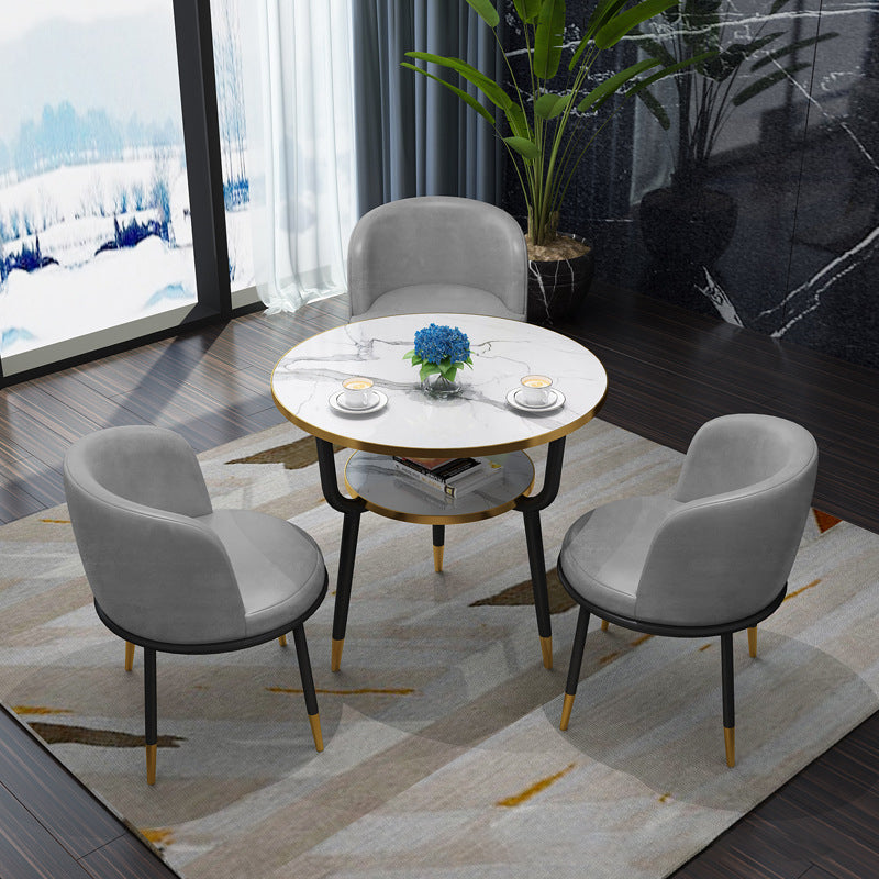 Glam Sintered Stone Dining Table Set with 3 Legs Base Dining Furniture for Home Use Grey 4 Piece Set Clearhalo 'Dining Room Sets' 'Dining Tables & Seating' 'dining_room_set' 'furn' 'furn_dining_room_set' 'Furniture' 'furniture_dining_room_set' 'Kitchen & Dining Furniture' 'kitchen&dining_furn' 'kitchen' 3401972