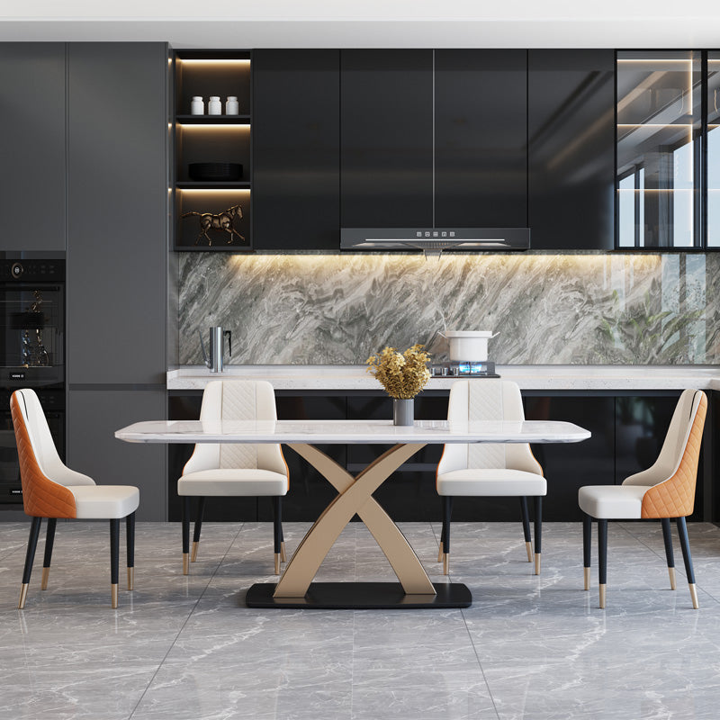 Modern Style Marble Table with White Rectangle Shape Table for Home Use with 4 Chairs Clearhalo 'Dining Room Sets' 'Dining Tables & Seating' 'dining_room_set' 'furn' 'furn_dining_room_set' 'Furniture' 'furniture_dining_room_set' 'Kitchen & Dining Furniture' 'kitchen&dining_furn' 'kitchen' 3407210