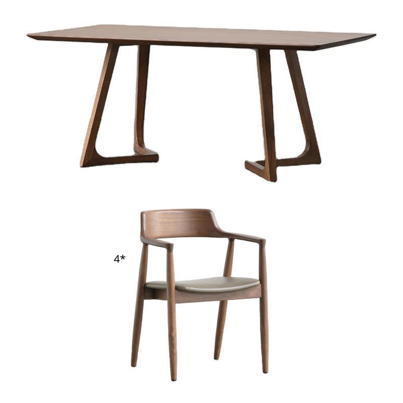 Modern Wooden Furniture Standard Height with Double Pedestal Base Formal Dining Room Table Set with 4 Chairs Clearhalo 'Dining Room Sets' 'Dining Tables & Seating' 'dining_room_set' 'furn' 'furn_dining_room_set' 'Furniture' 'furniture_dining_room_set' 'Kitchen & Dining Furniture' 'kitchen&dining_furn' 'kitchen' 3407386