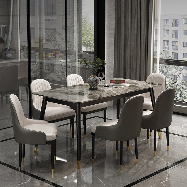 Modern Sintered Stone Dining Set with Rectangle Tabale and Metal Base Dining Set with 6 Chairs Clearhalo 'Dining Room Sets' 'Dining Tables & Seating' 'dining_room_set' 'furn' 'furn_dining_room_set' 'Furniture' 'furniture_dining_room_set' 'Kitchen & Dining Furniture' 'kitchen&dining_furn' 'kitchen' 3407476