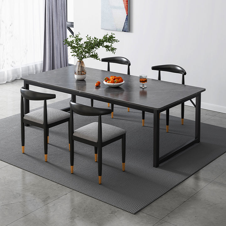 Modern Style Kitchen Rectangle Shape Dining Set Sintered Stone Standard Dining Set in Black with 4 Chairs Clearhalo 'Dining Room Sets' 'Dining Tables & Seating' 'dining_room_set' 'furn' 'furn_dining_room_set' 'Furniture' 'furniture_dining_room_set' 'Kitchen & Dining Furniture' 'kitchen&dining_furn' 'kitchen' 3407577