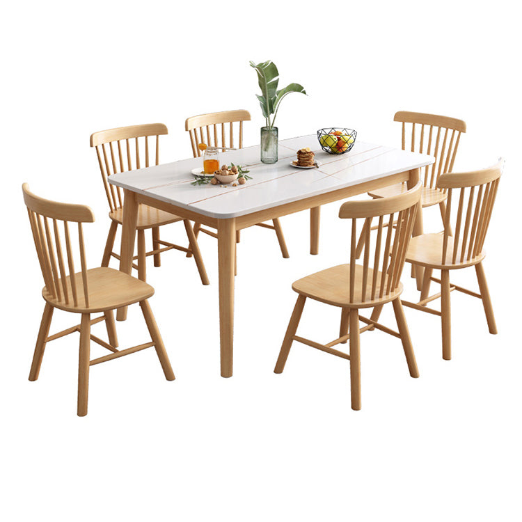 Modern Sintered Stone Dining Table Set for 4/6 Dining Set with Rectangle Table and Windsor Chairs 7 Piece Set Clearhalo 'Dining Room Sets' 'Dining Tables & Seating' 'dining_room_set' 'furn' 'furn_dining_room_set' 'Furniture' 'furniture_dining_room_set' 'Kitchen & Dining Furniture' 'kitchen&dining_furn' 'kitchen' 3413442