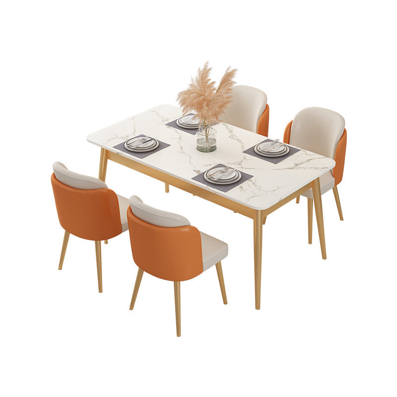 Modern Style Sintered Stone Standard Dining Set White Kitchen Dining Set with 4 Legs Base with 4 Chairs Clearhalo 'Dining Room Sets' 'Dining Tables & Seating' 'dining_room_set' 'furn' 'furn_dining_room_set' 'Furniture' 'furniture_dining_room_set' 'Kitchen & Dining Furniture' 'kitchen&dining_furn' 'kitchen' 3413507