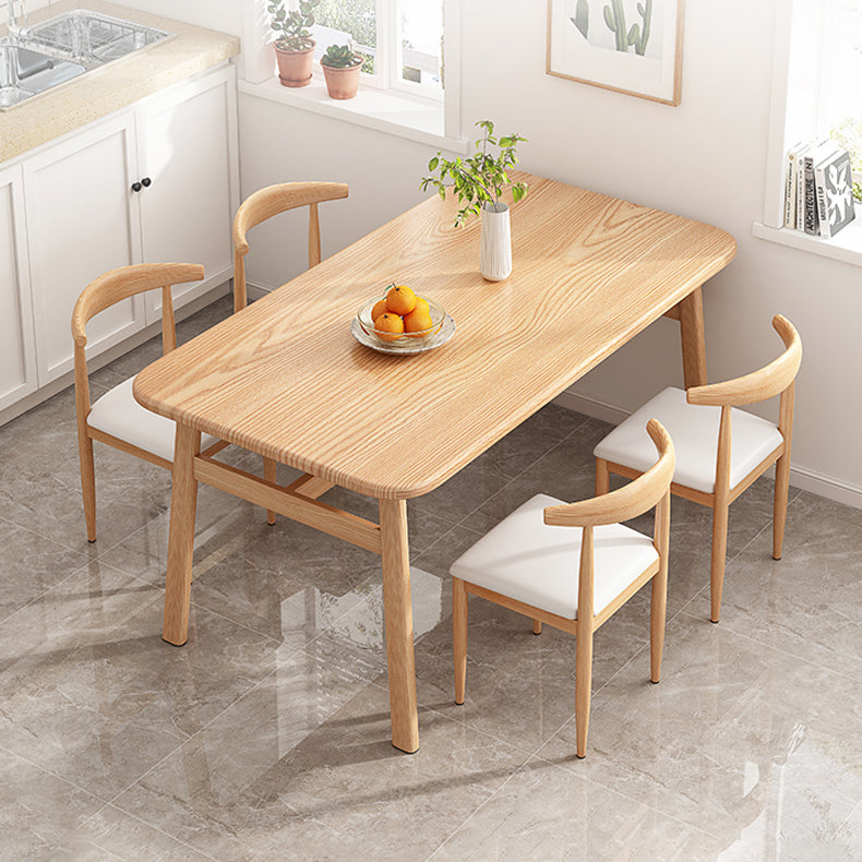 Contemporary Light Brown MDF Top Dining Set Rectangle Shape Kitchen Dining Set with 4 Legs Base with 4 Chairs Clearhalo 'Dining Room Sets' 'Dining Tables & Seating' 'dining_room_set' 'furn' 'furn_dining_room_set' 'Furniture' 'furniture_dining_room_set' 'Kitchen & Dining Furniture' 'kitchen&dining_furn' 'kitchen' 3413535