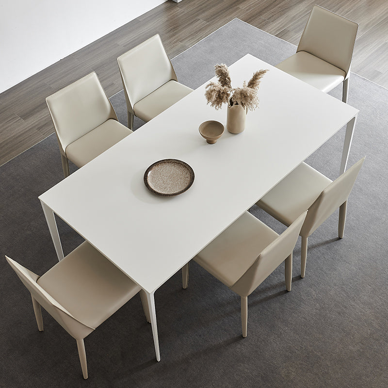 Modern Sintered Stone Table Set of 5/7 with Rectangle Table Dining Set with White Chairs 7 Piece Set Clearhalo 'Dining Room Sets' 'Dining Tables & Seating' 'dining_room_set' 'furn' 'furn_dining_room_set' 'Furniture' 'furniture_dining_room_set' 'Kitchen & Dining Furniture' 'kitchen&dining_furn' 'kitchen' 3413596