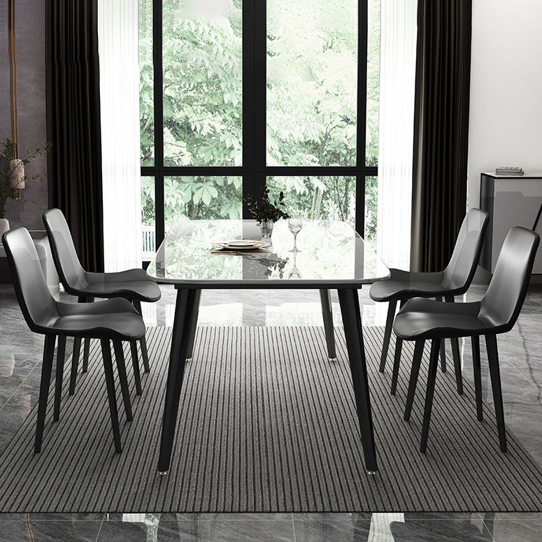 Contemporary Style Marble Dining Set with White Table and 4 Black Legs Base for Home Use 5 Piece Set Clearhalo 'Dining Room Sets' 'Dining Tables & Seating' 'dining_room_set' 'furn' 'furn_dining_room_set' 'Furniture' 'furniture_dining_room_set' 'Kitchen & Dining Furniture' 'kitchen&dining_furn' 'kitchen' 3413837