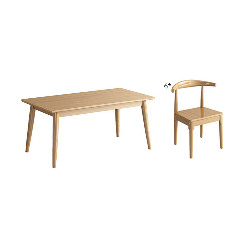 Modern Style Solid Wood Dining Room Set with Rectangle Shape Table and 4 Legs Base for Home Use Ladder Back 7 Piece Set Clearhalo 'Dining Room Sets' 'Dining Tables & Seating' 'dining_room_set' 'furn' 'furn_dining_room_set' 'Furniture' 'furniture_dining_room_set' 'Kitchen & Dining Furniture' 'kitchen&dining_furn' 'kitchen' 3422195