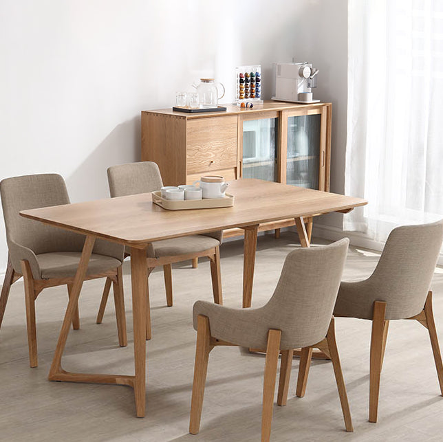 Modern Style Solid Wood Dining Set with Rectangle Shape Table and Double Pedestal Base Beige Clearhalo 'Dining Room Sets' 'Dining Tables & Seating' 'dining_room_set' 'furn' 'furn_dining_room_set' 'Furniture' 'furniture_dining_room_set' 'Kitchen & Dining Furniture' 'kitchen&dining_furn' 'kitchen' 3422221