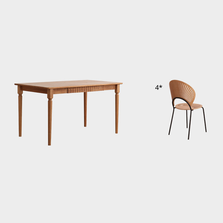 Contemporary Solid Wood Top Dining Room Set Built-in Drawer Design Dining Table Furniture Slat Back Clearhalo 'Dining Room Sets' 'Dining Tables & Seating' 'dining_room_set' 'furn' 'furn_dining_room_set' 'Furniture' 'furniture_dining_room_set' 'Kitchen & Dining Furniture' 'kitchen&dining_furn' 'kitchen' 3422365