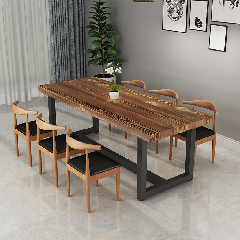 Industrial Style Solid Wood Top Dining Table Sets with Trestle Base Table Dining Table Furniture 63"L x 31.5"W x 29.5"H 7 Piece Set Clearhalo 'Dining Room Sets' 'Dining Tables & Seating' 'dining_room_set' 'furn' 'furn_dining_room_set' 'Furniture' 'furniture_dining_room_set' 'Kitchen & Dining Furniture' 'kitchen&dining_furn' 'kitchen' 3422589