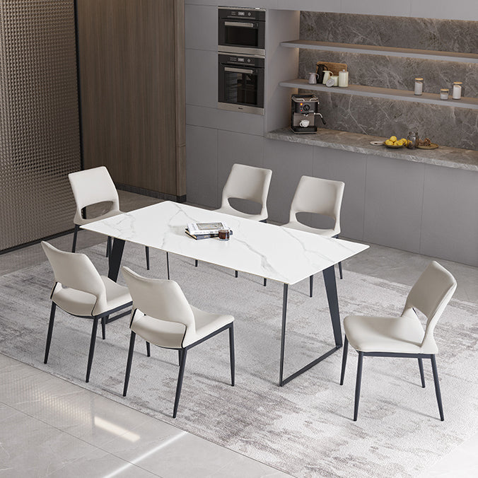 Modern Sintered Stone Dining Set White Multi Purpose Dining Table Furniture for Dining Room 63"L x 31.5"W x 29.5"H with 6 Chairs Clearhalo 'Dining Room Sets' 'Dining Tables & Seating' 'dining_room_set' 'furn' 'furn_dining_room_set' 'Furniture' 'furniture_dining_room_set' 'Kitchen & Dining Furniture' 'kitchen&dining_furn' 'kitchen' 3422719