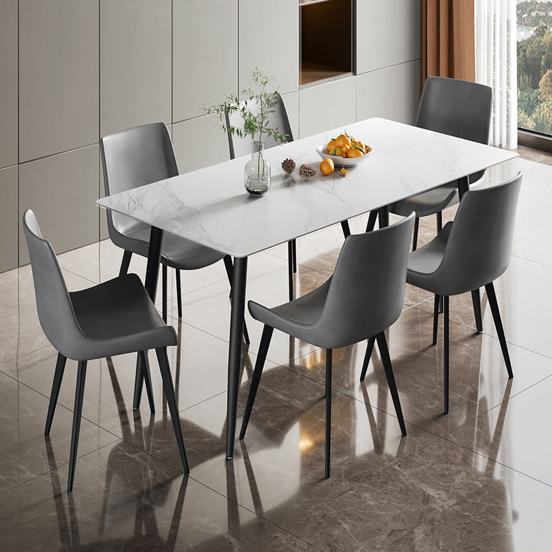 Modern Style Sintered Stone Dining Table Rectangular Dining Table with Metal Base 63"L x 31.5"W x 29.5"H with 6 Chairs Clearhalo 'Dining Room Sets' 'Dining Tables & Seating' 'dining_room_set' 'furn' 'furn_dining_room_set' 'Furniture' 'furniture_dining_room_set' 'Kitchen & Dining Furniture' 'kitchen&dining_furn' 'kitchen' 3422762