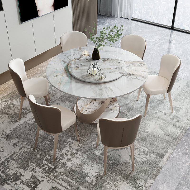 Modern Sintered Stone Dining Room Set with Round Table and Metal Base Dining Table Furniture 7 Piece Set Clearhalo 'Dining Room Sets' 'Dining Tables & Seating' 'dining_room_set' 'furn' 'furn_dining_room_set' 'Furniture' 'furniture_dining_room_set' 'Kitchen & Dining Furniture' 'kitchen&dining_furn' 'kitchen' 3446747