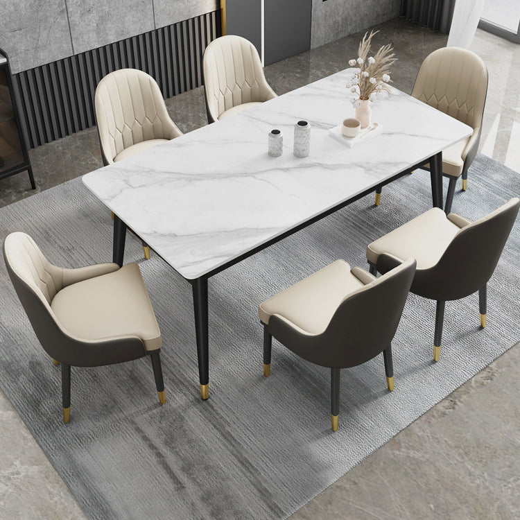 Minimalist Style Sintered Stone Dining Set with Traditional Height Table and 4 Black Legs Base White 7 Piece Set Clearhalo 'Dining Room Sets' 'Dining Tables & Seating' 'dining_room_set' 'furn' 'furn_dining_room_set' 'Furniture' 'furniture_dining_room_set' 'Kitchen & Dining Furniture' 'kitchen&dining_furn' 'kitchen' 3446761