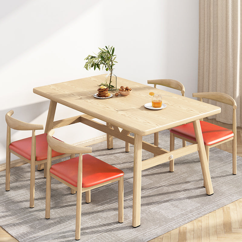 Wooden Modern Dining Room Set Standard Height with Trestle Base Formal Table Set for Home Use Orange 5 Piece Set Clearhalo 'Dining Room Sets' 'Dining Tables & Seating' 'dining_room_set' 'furn' 'furn_dining_room_set' 'Furniture' 'furniture_dining_room_set' 'Kitchen & Dining Furniture' 'kitchen&dining_furn' 'kitchen' 3446791