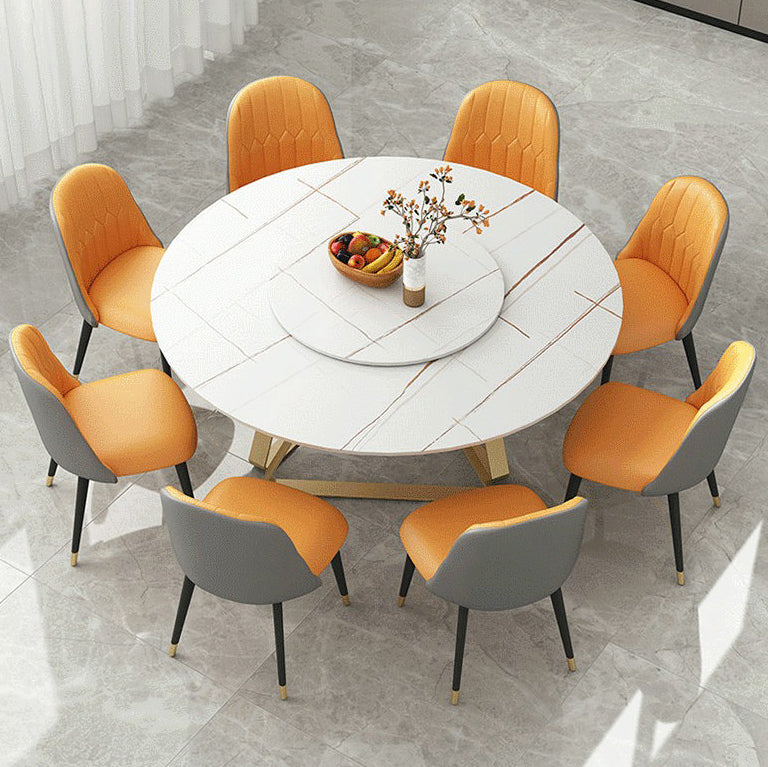 Modern Style Sintered Stone White Dining Room Set with Round Table Home Dining Table Furniture 9 Piece Set Clearhalo 'Dining Room Sets' 'Dining Tables & Seating' 'dining_room_set' 'furn' 'furn_dining_room_set' 'Furniture' 'furniture_dining_room_set' 'Kitchen & Dining Furniture' 'kitchen&dining_furn' 'kitchen' 3446808