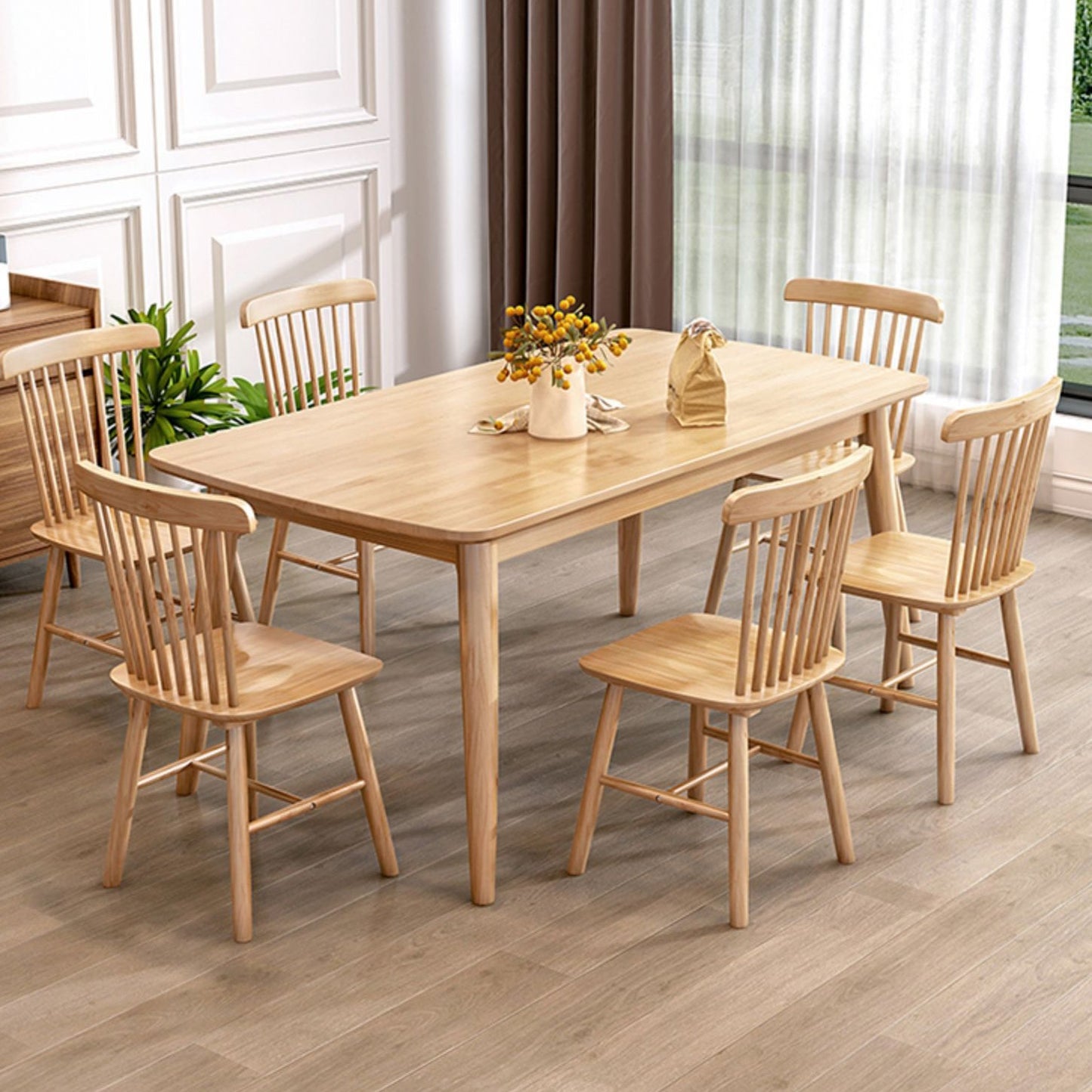 Modern Rectangle Shape Khaki Dining Set Solid Wood Standard Dining Set for Kitchen 7 Piece Set Clearhalo 'Dining Room Sets' 'Dining Tables & Seating' 'dining_room_set' 'furn' 'furn_dining_room_set' 'Furniture' 'furniture_dining_room_set' 'Kitchen & Dining Furniture' 'kitchen&dining_furn' 'kitchen' 3446917