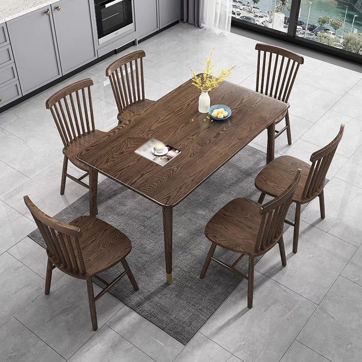 Dining Room Solid Wood Set Contemporary with Rectangle Table Dining Set with 4 Legs Base 7 Piece Set Clearhalo 'Dining Room Sets' 'Dining Tables & Seating' 'dining_room_set' 'furn' 'furn_dining_room_set' 'Furniture' 'furniture_dining_room_set' 'Kitchen & Dining Furniture' 'kitchen&dining_furn' 'kitchen' 3447323