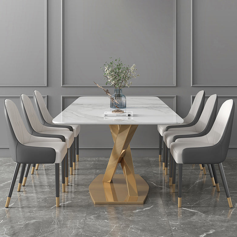 Modern Sintered Stone Dining Room Set with Rectangle Top and Gold Base Furniture Set Clearhalo 'Dining Room Sets' 'Dining Tables & Seating' 'dining_room_set' 'furn' 'furn_dining_room_set' 'Furniture' 'furniture_dining_room_set' 'Kitchen & Dining Furniture' 'kitchen&dining_furn' 'kitchen' 3447355