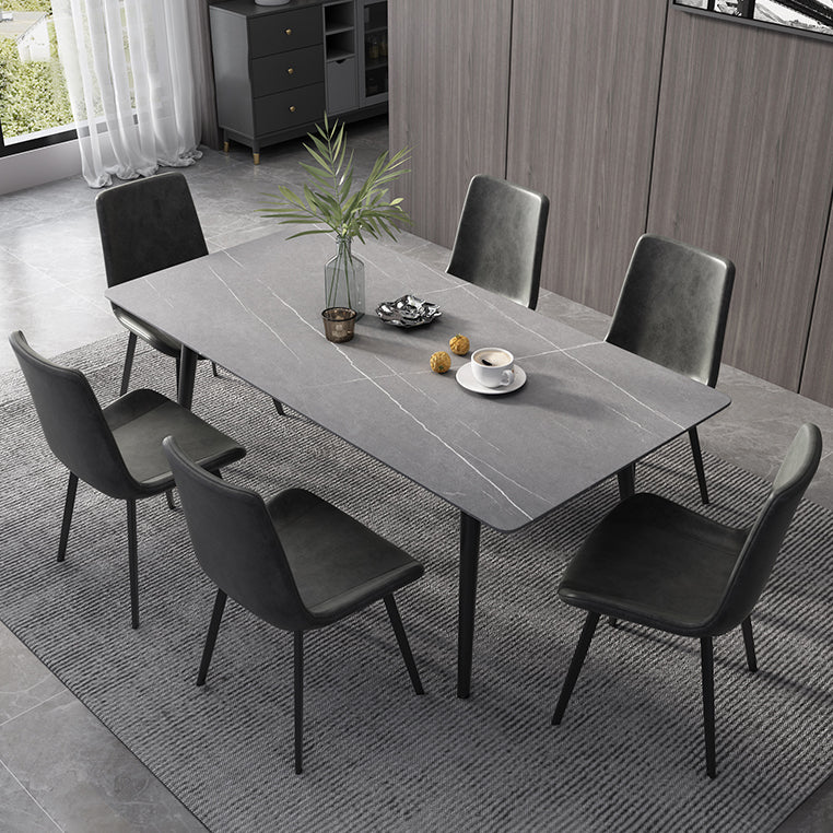 Contemporary Style Sintered Stone Dining Set with Traditional Height Table and Black Leg Base Grey 7 Piece Set Clearhalo 'Dining Room Sets' 'Dining Tables & Seating' 'dining_room_set' 'furn' 'furn_dining_room_set' 'Furniture' 'furniture_dining_room_set' 'Kitchen & Dining Furniture' 'kitchen&dining_furn' 'kitchen' 3447436